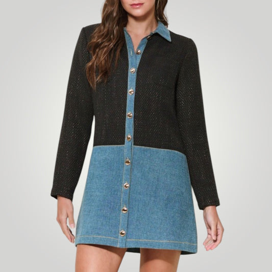 Midnight Denim & Tweed Dress