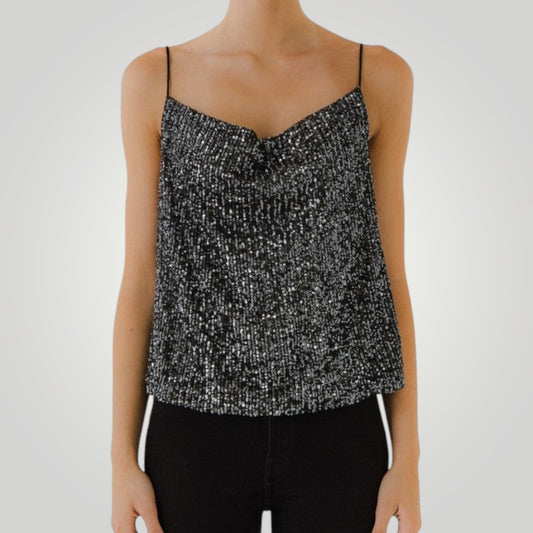 Black Sequin Tank Top